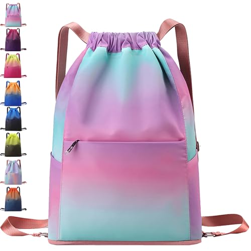 AUNGKWANG Niños Mochila de Fitness, Mochila Deportiva, Deportiva Impermeable Bolsa de Playa, 31 * 14 * 46 cm Bolsa de Deporte, Mochila Cuerdas para Mujer Hombre, para Compras Deporte Viaje