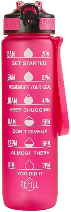 Botella de agua de 32 onzas, botella de agua motivacional con marcador de tiempo, botella de agua deportiva con correa, a prueba de fugas y sin BPA,
