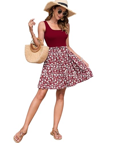 Image of AUSELILY Womens Sleeveless Square Neck Summer Dresses with Pockets | Sleeveless Sundresses Short Beach Dress Flowy Mini Dress Casual Vacation Dress