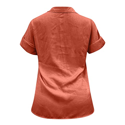 Generic Linen Button Up Shirts for Women Summer Short Sleeve Linen Camp Shirts Beach Casual V Neck Collared Tops Blouse Outlet Deals Overstock Clearance(Z10^Orange,Small) - Image 5