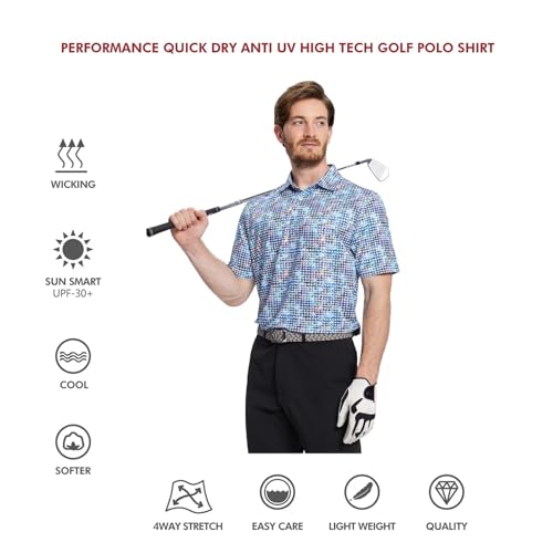 Image of Golf Shirts for Men Dry Fit Short Sleeve Print Performance Moisture Wicking Polo Shirt
