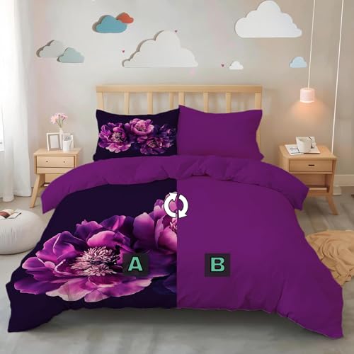Linge de lit esthétique végétale 3D housse de couette violette - 3
