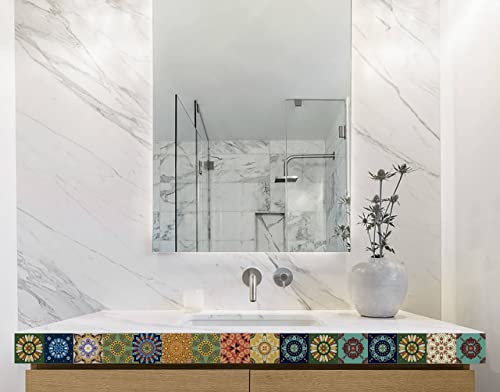 Image of WallDesign Fractal Pattern Tile Sticker - 30 Self-Adhesive Tiles for Decoration of Kitchen, Bathroom, Furniture, Door, Floor - 4 inch X 10 Ft Durable Vinyl Film