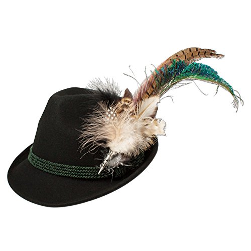 Alpenflüstern Filzhut Trachtenhut Pfauenfeder ADV027, schwarz, Medium (56/57)