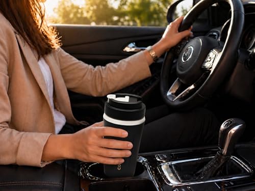 Image of Kitchivo Multipurpose Insulated Travel Mug - 350ml | Double Wall Stainless Steel Flask for Coffee, Tea & Milk | 100% Leak-Proof | Keeps Hot & Cold for Hours | Car Friendly (Matte Black)