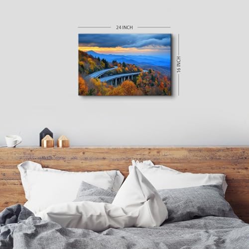 Image of Foggy Forest Wall Art for Office Blue Ridge Mountains Pictures for Living Room Decor Nature Mountains Canvas Prints National Park Poster Autumn Landscape Painting Artwork Bedroom Decorations 16x24 inch