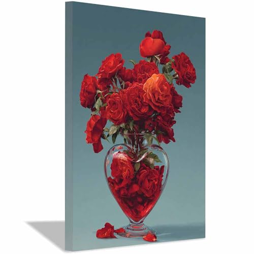 Vase cœur sur toile plate en 2D rouge pour décoration romantique de chambre