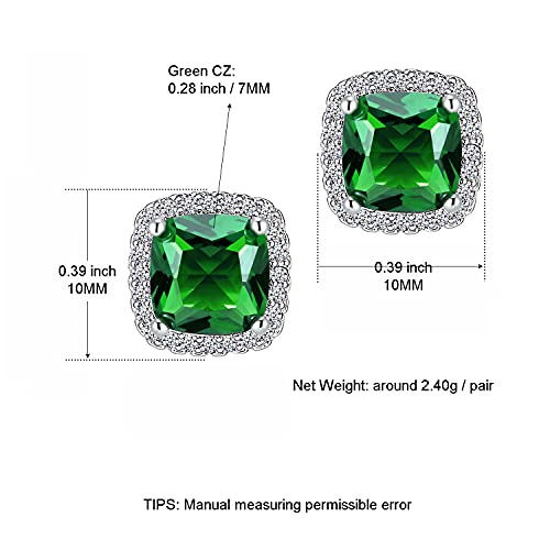 CZ Stud Earrings, Created Emerald Earrings for Women YOMELA 10MM Square Green Halo Stud Earrings Hypoallergenic for Women by YOMELA - Image 2