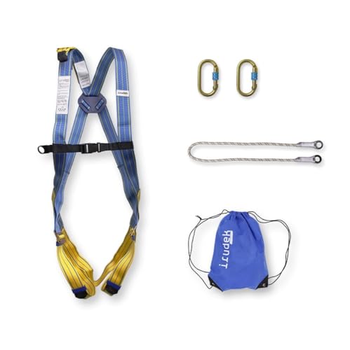 Irudek KIT HIMALAYA ECO – Sistema de retención completo con arnés Light Plus 1, cinta de 1 m, 2 mosquetones Steelsafe 981 y bolsa LightBag, EN 361 / EN 362 / EN 354, 1300 g
