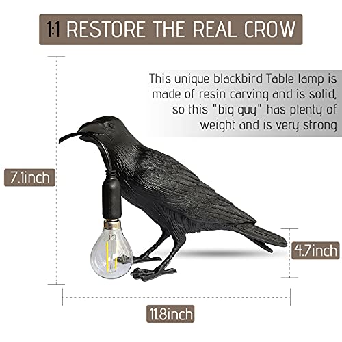 Kjyzdyzq Raven Table Lamp - Crow Desk Lamp - Lifelike Resin Raven Light, Birds Table Light For Bedside Bedroom Living Room Decor (Black) #TOP4