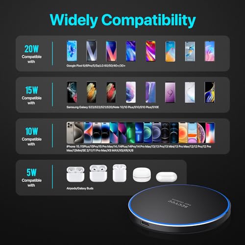 Wireless Charger 20W Max Schnelles Kabellosen Ladepad Induktions Ladegerät Kompatibel mit Samsung Galaxy S23/S22/S21/S20/S10, Kompatibel mit iPhone 12/13/14/15 Serie – Bild 3