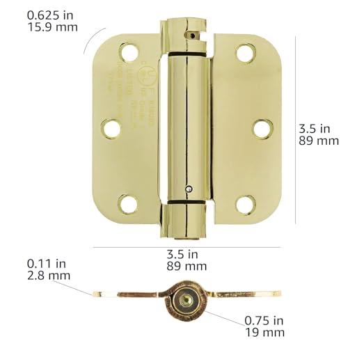 Image of Amazon Basics Self-Closing Door Hinge, 3.5 Inch x 3.5 Inch, Polished Brass, 1-Piece, Hardware Included