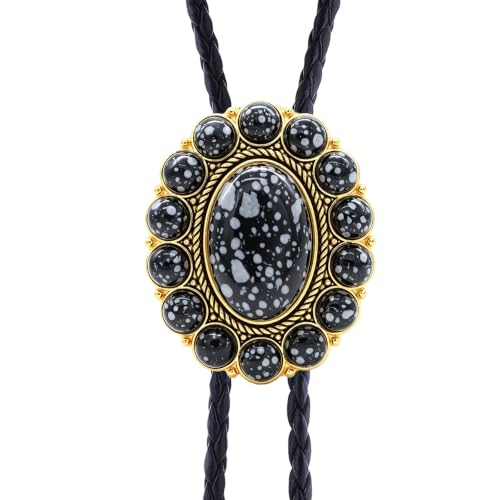Image of GelConnie Bolo Tie for Men Women Western Cowboy Turquoise Leather Necktie | Natural Stone Bolo Tie Necklace for Women Rodeo Cowboy Leather Necktie Native American Western Cowgirl Ties Adjustable Cord