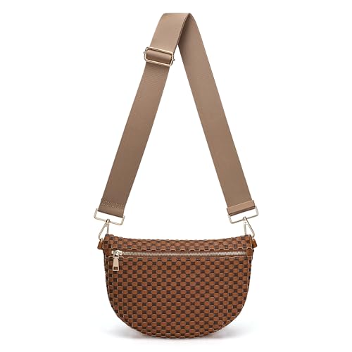AMZFROG Woven Crossbody Bag for Women Stylish Casual Oversized Bum Bag Sling Purses Vegan Leather Shoulder Handbags Waist Pack with Adjustable Strap for Festival Travel Brown-Coffee by AMZFROG - Used condition - US$23.13