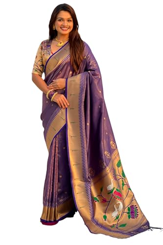 Image of SGF11 Women's Paithani Soft Lichi Silk Kanjivaram Sarees With Blouse Piece