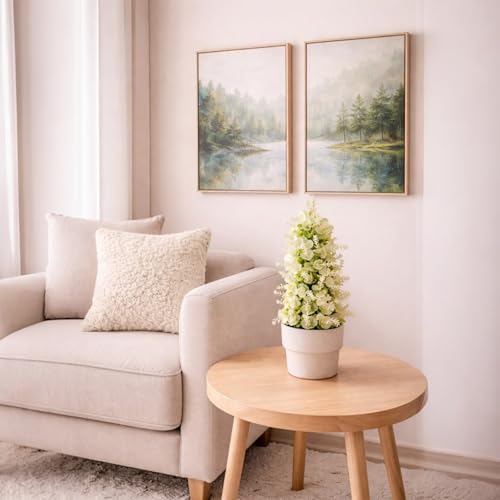 Image of Garden Art Artificial Frosted Eucalyptus Flower Arrangement with Melamine Planter - Decorative Faux Greenery Plant for Home, Office, Tabletop, Desk, Shelf & Living Room Decor (P-0202White)