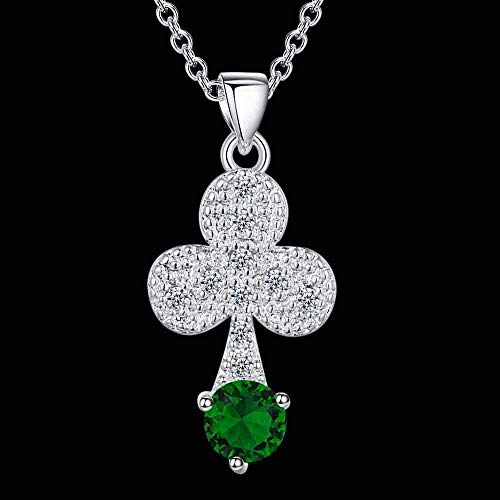Collier trèfle en argent et zircone verte pour femme