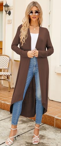 Image of Newchoice Womens Long Cardigan Summer Casual Draped Open Front Lightweight Long Sleeve Cardigan Duster with Pockets