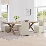 CHITA Dining Chairs with Casters Set of 4, FSC Certified Upholstered Armless Modern Rolling Dining Chairs with Rollers for Bedroom Reading Room Living Room, Linen