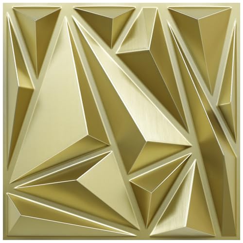 STICKGOO 3D Wall Panels for Interior Wall Decor, Lightning Diamond Textured Accent Wall Panels, 12'x12' Champaign Gold Wall Panels for Gaming Room Bedroom TV Background