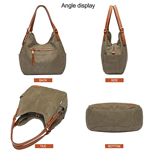 Image of Worldlyda Women Canvas Hobo Purse Multi Pocket Tote Shopper Shoulder Bag Casual Top Handle handbag with Embroidery Ethnic
