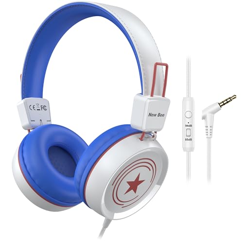 Image of New Bee Kids Headphones for School with Microphone KH20 HD Stereo Safe Volume Limited 85dB /94dB Foldable Lightweight On-Ear Headphone for boy Mac /Android /Kindle /Tablet /Pad