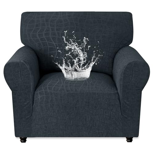 MAXIJIN Waterproof Chair Cover Armchair Covers for Living Room, 1 Piece Stretch Single Sofa Chair Slipcovers with Arms, Washable Furniture Protector for Dogs Pets (Small, Dark Gray)