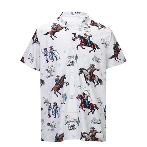 Camisa de solapa de verano masculino para impresión retro manga corta calentadores hombres invierno, Blanco, XL