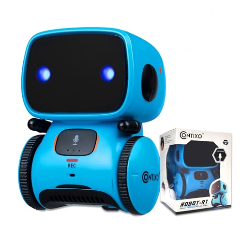 Contixo R1 Kids Robot Toy, Blue Interactive Smart Robots with Voice Control Talking Dancing Learning Touch Sensor Compact Educational Portable Toy for Boys Girls Toddlers 3-8 Years Old Birthday Gifts