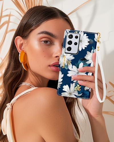 Toycamp for Samsung Galaxy S21 Ultra Wallet Case for Women,Blueleaf Flower - image 6