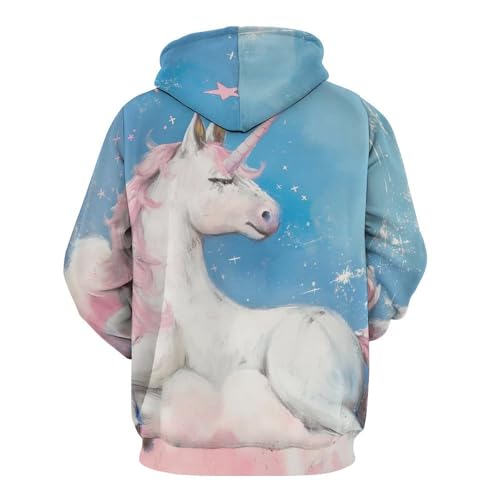 Sweatshirt Pullover Licorne Nuages Roses Homme Femme Taille S - 4