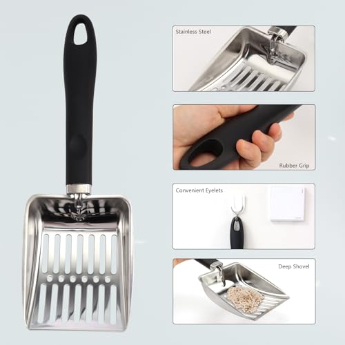 Image of Cat Litter Scoop,Metal Cat Litter Scoop,Stainless Steel cat Litter Scoop with Non-Slip Handle,Poop Sifting,Kitten Pooper Lifter,for Litter Box