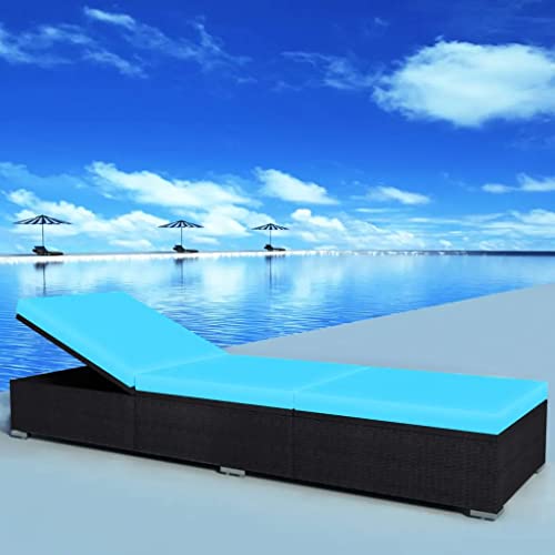 vidaXL Chaise Longue d'Extérieur Résine Tressée Noir/Bleu Transat de Jardin