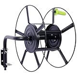 Swivel Wall Mount Garden Hose Reel, Heavy Duty Steel 180 Degree Pivot Hose Hanger Holds 82-Feet of 5/8-Inch Hose, Great for Garden Storage Wall Mount Hose Holder, Black