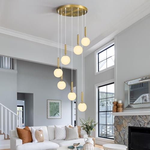 Image of 7-Lights Gold Chandelier with Milk White Glass Hanging Fixture Light
