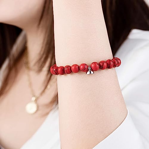 Image of Fashion Frill Stylish Couple Bracelets Black & White Red Natural Stone Onyx Stretchable Wrist Band Heart Magnetic Bracelet For Women Men Boys Girls Love Gifts Friendship Promise Bracelets