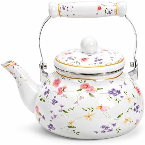 Jucoan Vintage Enamel Tea Kettle, 2.6 Quart Floral Enamel Water K...