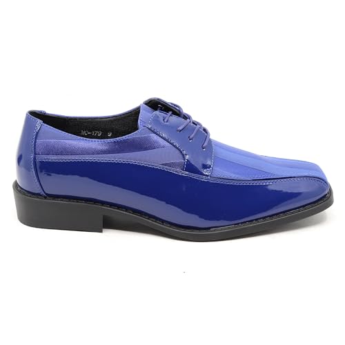 Image of Men's Oxford Lace up Striped Satin Patent Tuxedo Dress Shoes MC-179