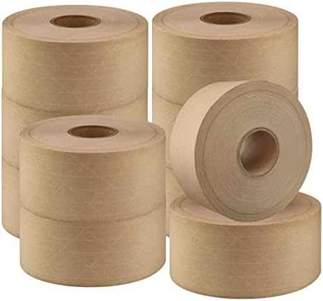 10Rolls Packing Tape 2.83inch x 450 Feet 750(mm) Reinforced Gummed Kraft Paper Tape Water Activated Tape 1500Yards for Heavy Duty Shipping Writable Strong Adhesive Brown Tape for Moving and Storage
