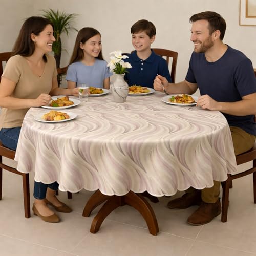 Image of Homerz Premium Waterproof PVC Sparkle Table Cover Collection | Table Cover with Scallop Edges | Dust, Spill & Scratch Resistant (Blush Wave Serenity, 60 inch- Round)