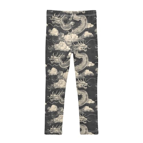 Ink Painting White Dragons Girls Leggings Kids Yoga Pants Dance Active Tights 4T2
