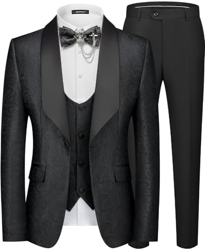 MAGE MALE Mens 3 Piece Floral Tuxedo Suits Slim Fit Paisley Shawl...
