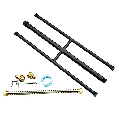 Americangaslogs Rectangular Gas Fire Pit and Gas Fireplace H-Burner H Burner with 3 Pipes (18 Inch) Patent Applied
