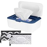 BLAZDEVE Baby Wipes Dispenser Case, Reusable Baby Wipe Holder Box with 2 Portable Wet Wipes Pouch, Refillable Wipes Pouch Case Container with Lid for Bathroom Baby Nursery Kitchen Office Travel (Blue)
