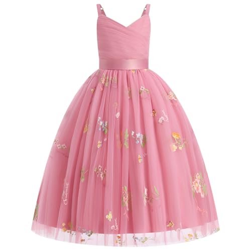 FYMNSI Blumenmädchen Kleid Kinder Mädchen Träger V-Ausschnitt Ärmellos Geburtstag Partykleid Prinzessin Tüllkleid Maxikleid Hochzeit Brautjungfer...