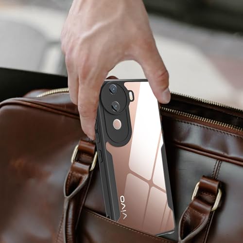 Image of A rtistque Clear Hard Transparent Acrylic Armor Anti-Drop Shockproof TPU Edge Back Cover Case for Vivo V40e - Black