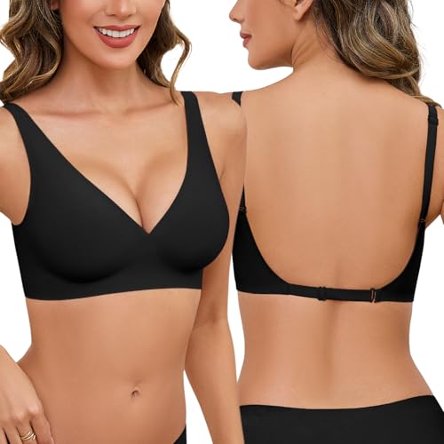 Niwicee BH Rückenfrei Damen Ohne Bügel BH V-Ausschnitt Push Up Backless Bra Multiway Träger Seamless BH für Rückenfreies Kleid Invisible...