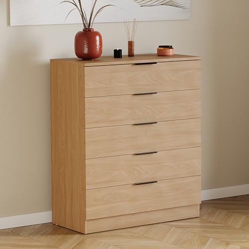 Vida Designs Trega Commode à 5 tiroirs en pin – Meuble de Rangement Compact pour Chambre à Coucher – 90 x 66 x 36 cm (H x l x P) – Support Anti-affaissement –...