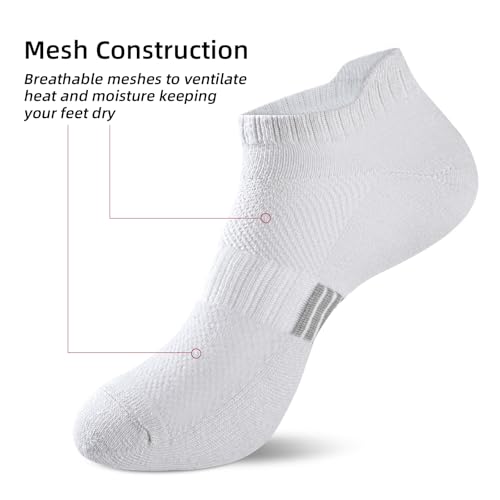 Image of Womens No Show Cushioned Ankle Socks For Running Hiking Athletic Socks,White Socks,5 Pair Pack