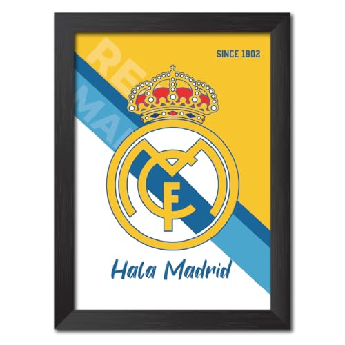Image of TenorArts Real Madrid Football Club Poster Logo Tagline Laminated Photo Frame Painting with Matt Finish Black Textures(12 inches x 9inches)